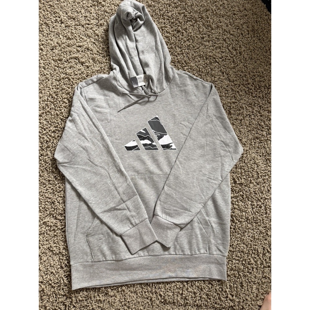Adidas Men's XL Grey Heather Camo Graphic 3B Cotton Fleece Hoodie JM6377 NWT